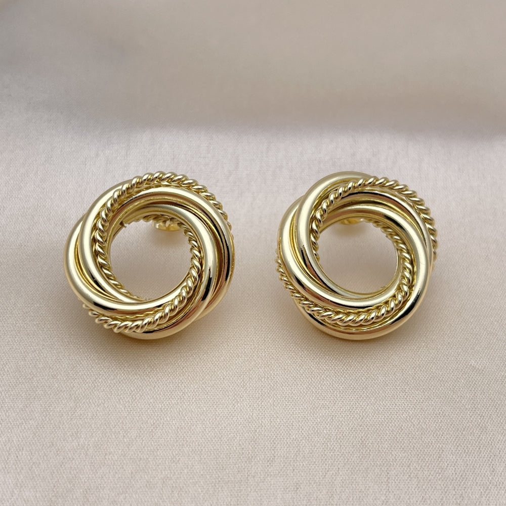 Oro Laminado Stud Earring, Gold Filled Style Twist Design, Polished, Golden Finish