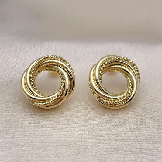 Oro Laminado Stud Earring, Gold Filled Style Twist Design, Polished, Golden Finish