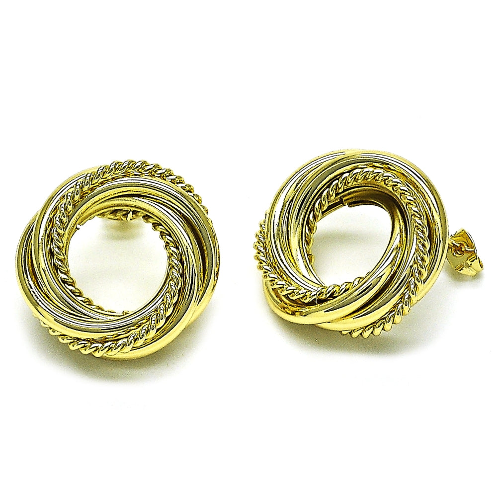 Oro Laminado Stud Earring, Gold Filled Style Twist Design, Polished, Golden Finish
