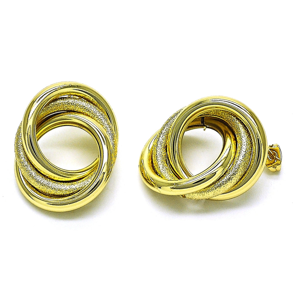 Oro Laminado Stud Earring, Gold Filled Style Hollow and Love Knot Design, Matte Finish, Golden Finish