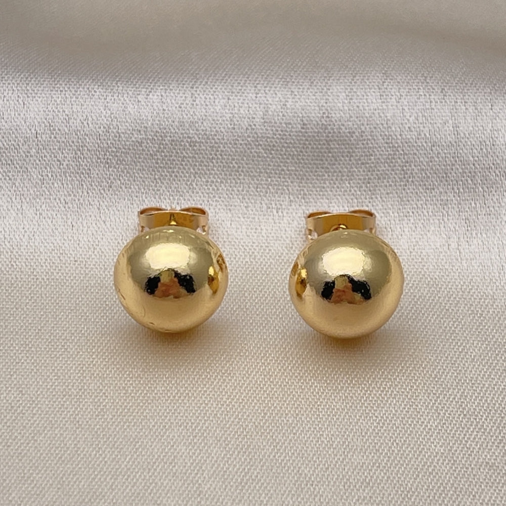 Oro Laminado Stud Earring, Gold Filled Style Ball Design, Polished, Golden Finish
