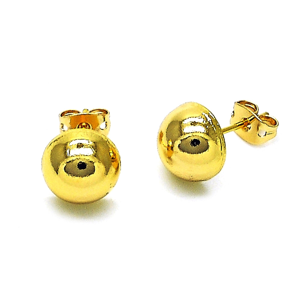 Oro Laminado Stud Earring, Gold Filled Style Ball Design, Polished, Golden Finish