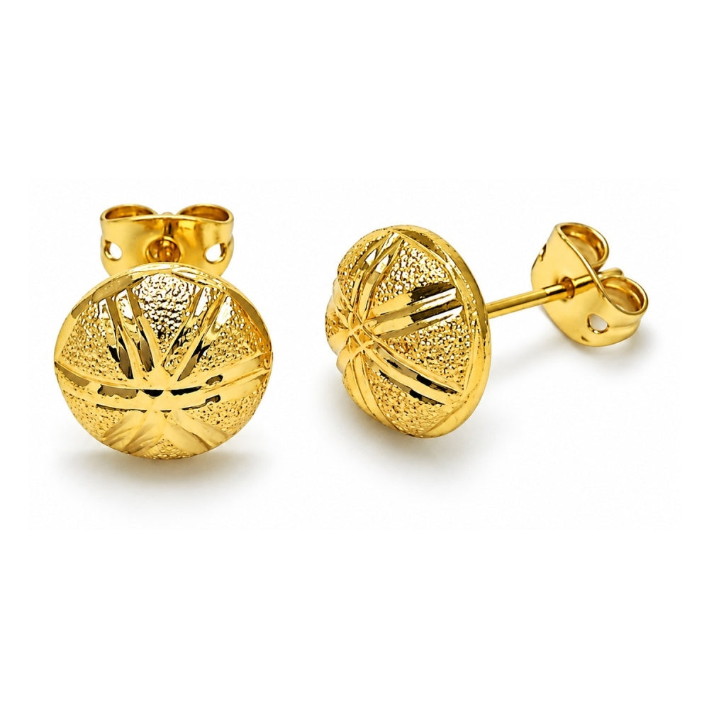 Oro Laminado Stud Earring, Gold Filled Style Diamond Cutting Finish, Golden Finish