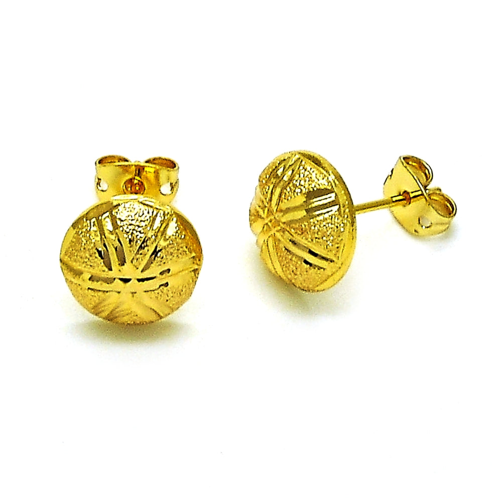 Oro Laminado Stud Earring, Gold Filled Style Diamond Cutting Finish, Golden Finish
