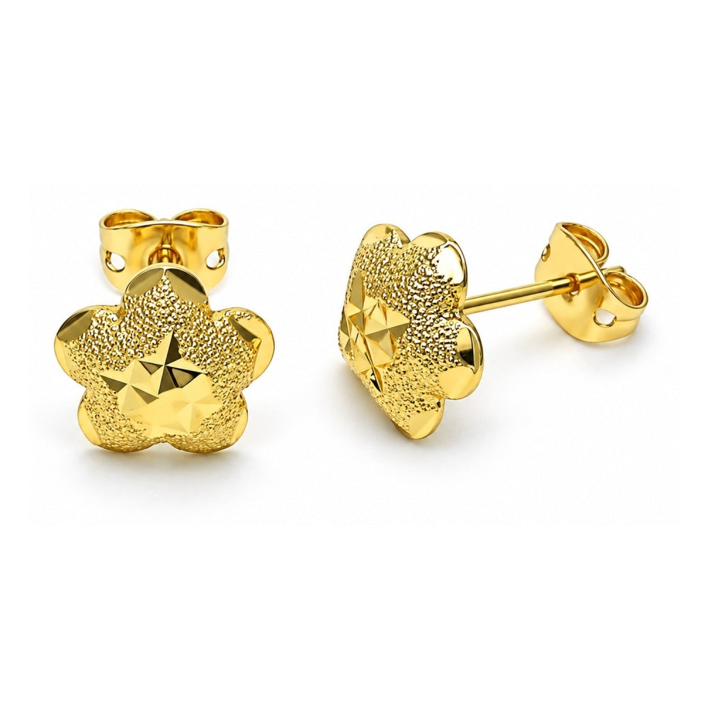 Oro Laminado Stud Earring, Gold Filled Style Star Design, Diamond Cutting Finish, Golden Finish