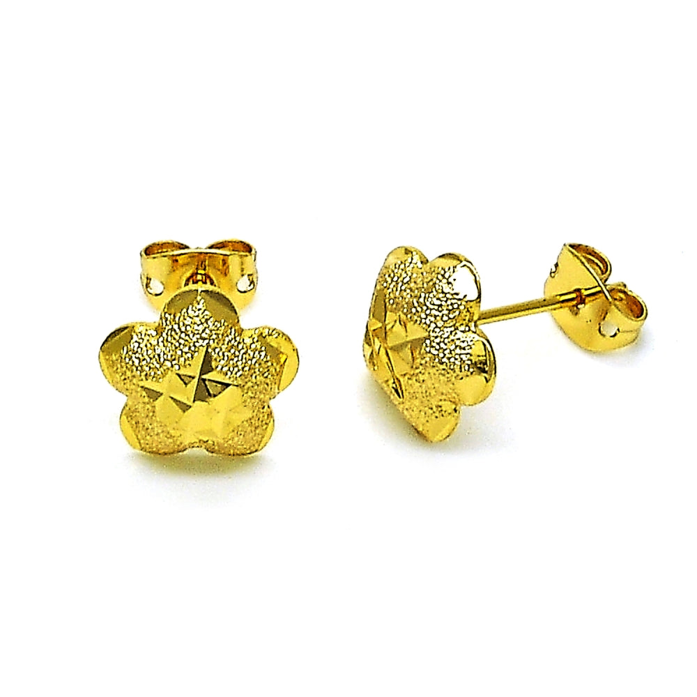Oro Laminado Stud Earring, Gold Filled Style Star Design, Diamond Cutting Finish, Golden Finish
