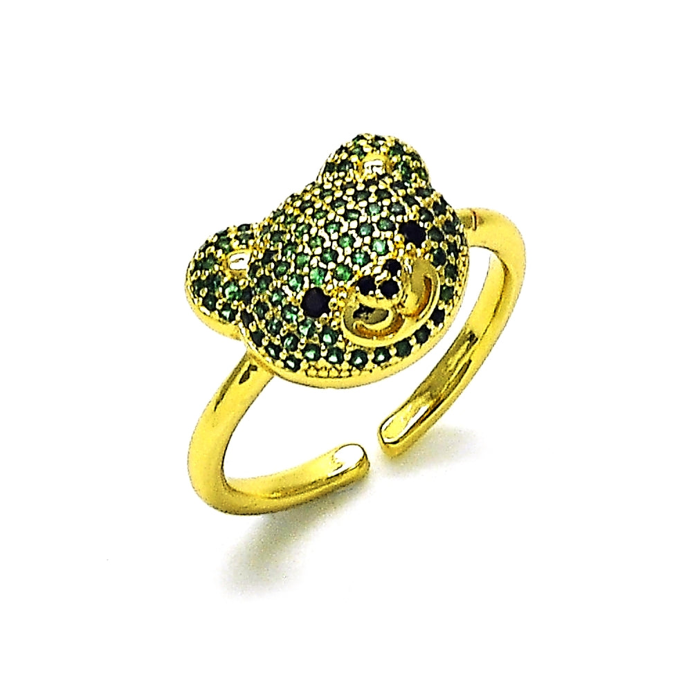 Oro Laminado Multi Stone Ring, Gold Filled Style Teddy Bear Design, with Green and Black Micro Pave, Polished, Golden Finish