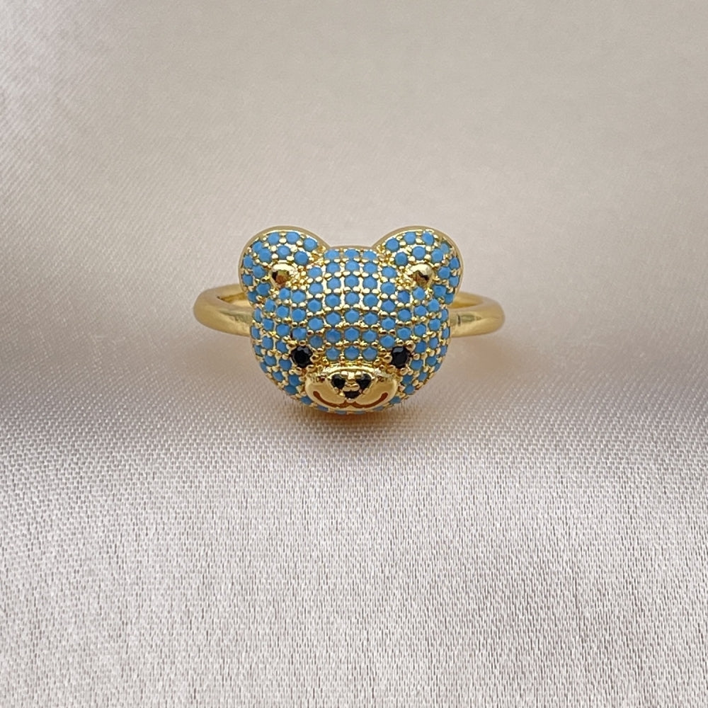 Oro Laminado Multi Stone Ring, Gold Filled Style Teddy Bear Design, with Turquoise and Black Micro Pave, Polished, Golden Finish