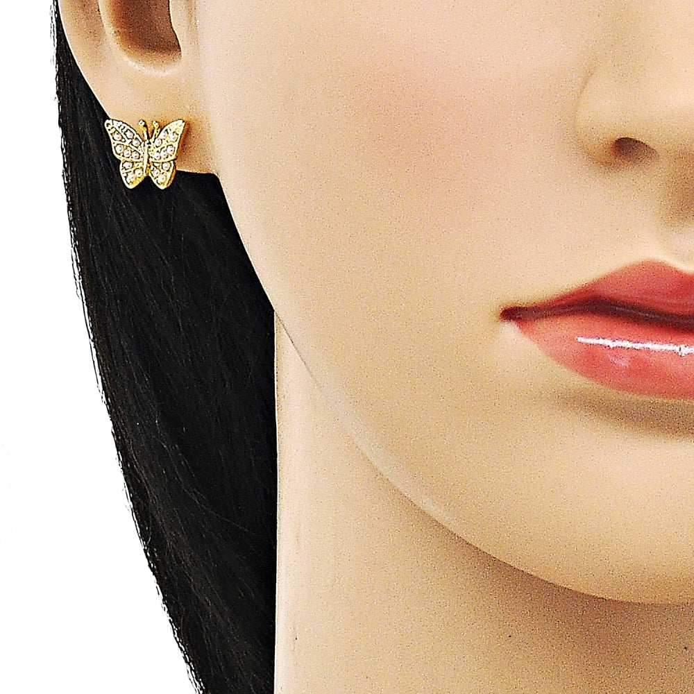 Oro Laminado Stud Earring, Gold Filled Style Butterfly Design, with Ivory Pearl, Polished, Golden Finish