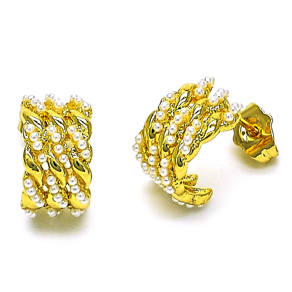 Oro Laminado Stud Earring, Gold Filled Style with Ivory Pearl, Polished, Golden Finish