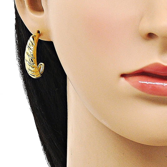 Oro Laminado Medium Hoop, Gold Filled Style Diamond Cutting Finish, Golden Finish
