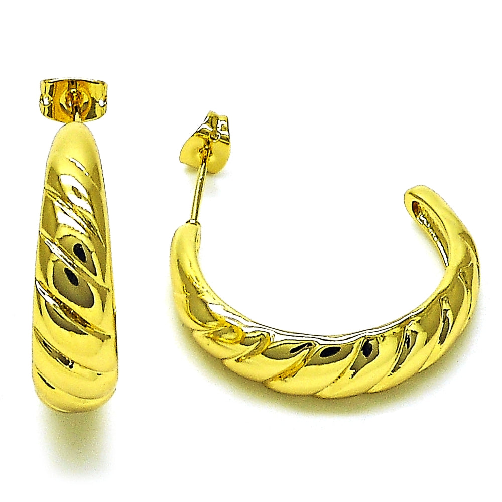 Oro Laminado Medium Hoop, Gold Filled Style Diamond Cutting Finish, Golden Finish