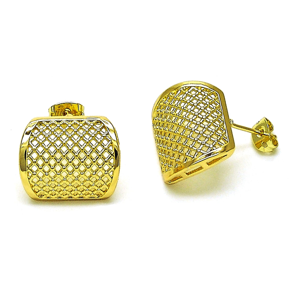 Oro Laminado Stud Earring, Gold Filled Style Polished, Golden Finish