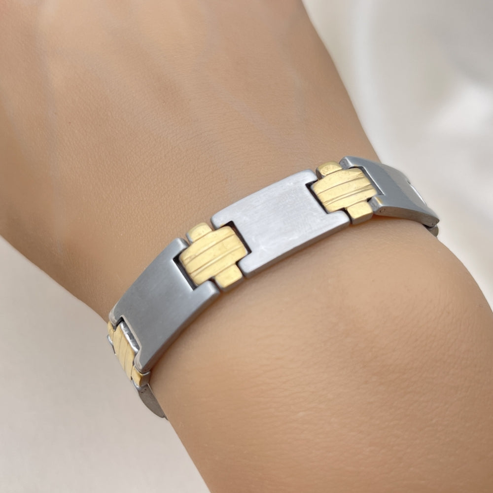Stainless Steel Solid Bracelet, Polished, Two Tone