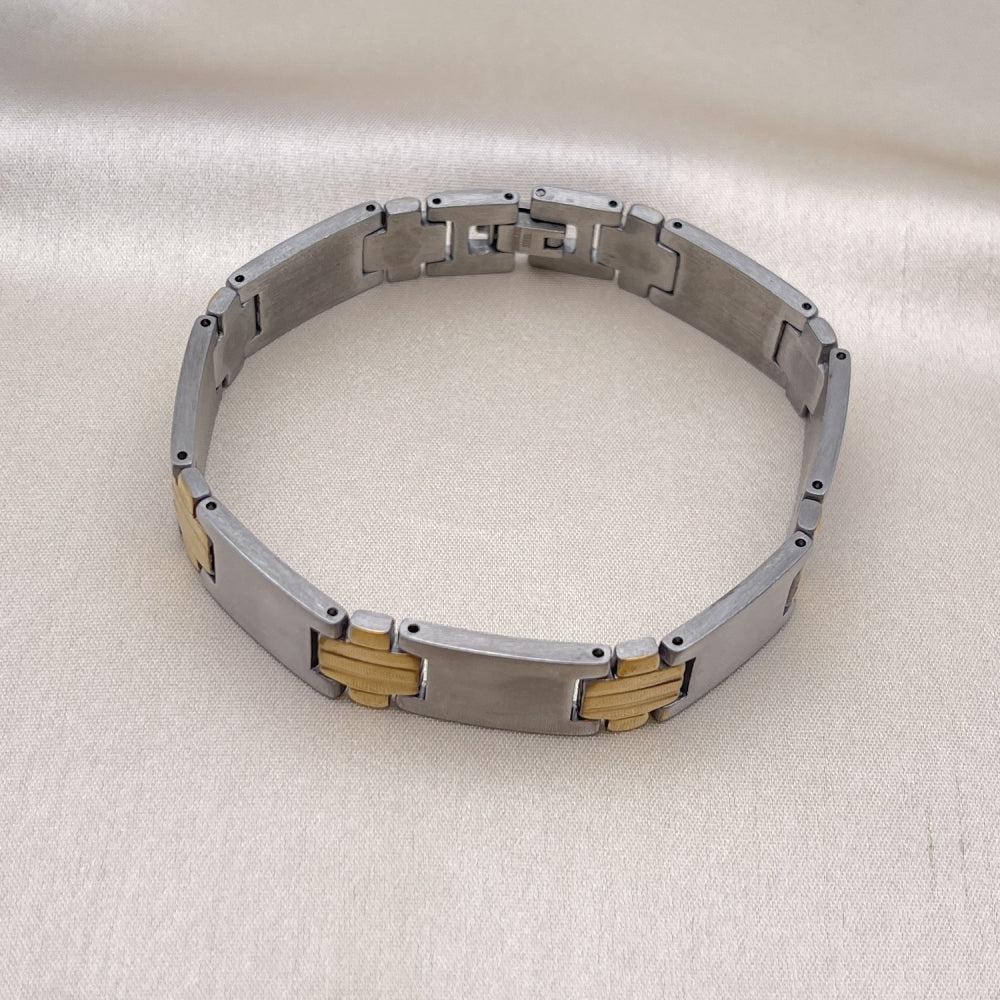 Stainless Steel Solid Bracelet, Polished, Two Tone