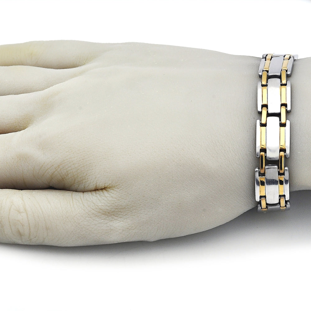 Stainless Steel Solid Bracelet, Polished, Two Tone