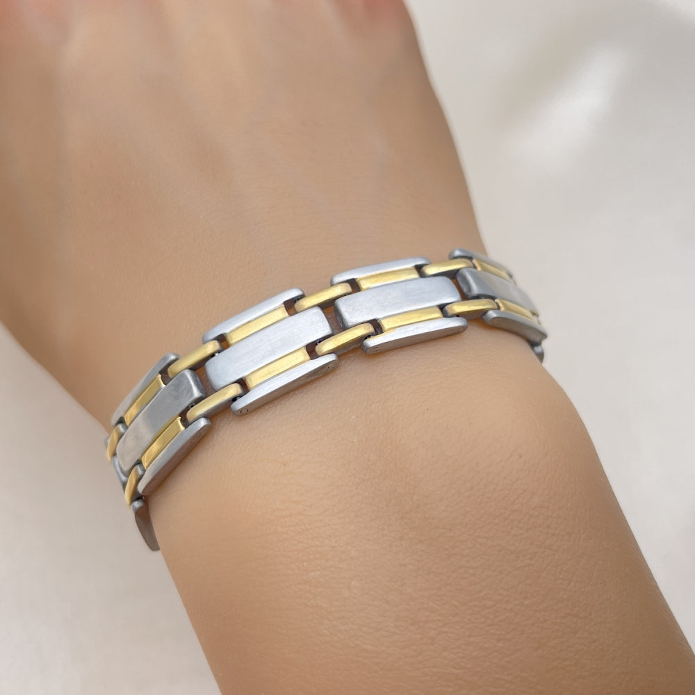 Stainless Steel Solid Bracelet, Polished, Two Tone