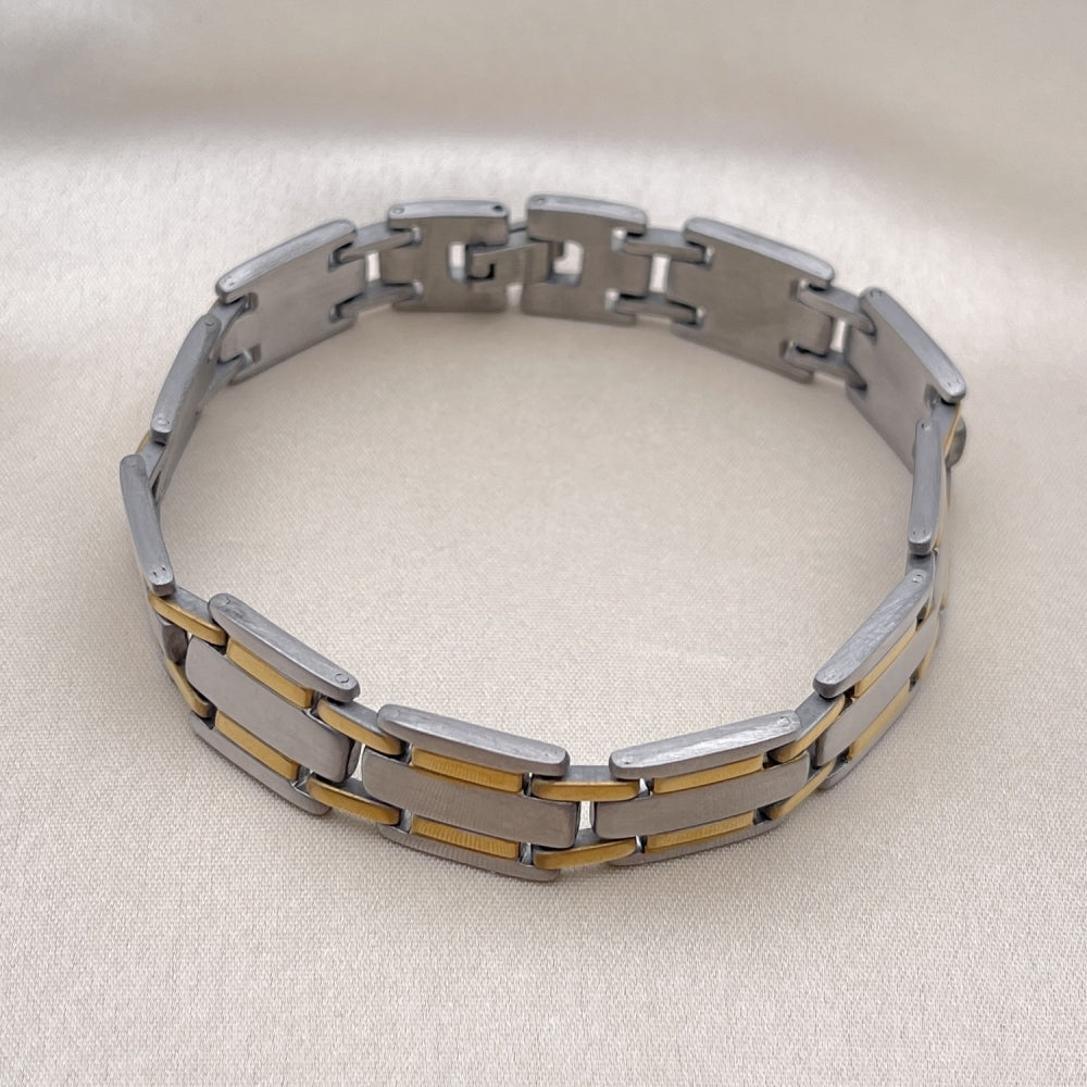 Stainless Steel Solid Bracelet, Polished, Two Tone