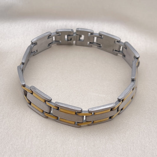 Stainless Steel Solid Bracelet, Polished, Two Tone