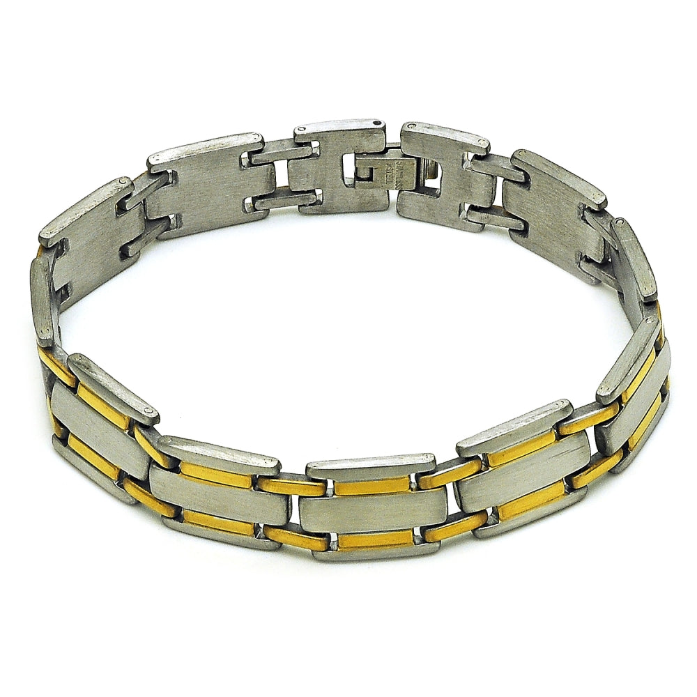 Stainless Steel Solid Bracelet, Polished, Two Tone