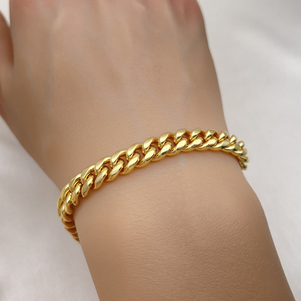 Stainless Steel Basic Bracelet, Miami Cuban Design, Polished, Golden Finish