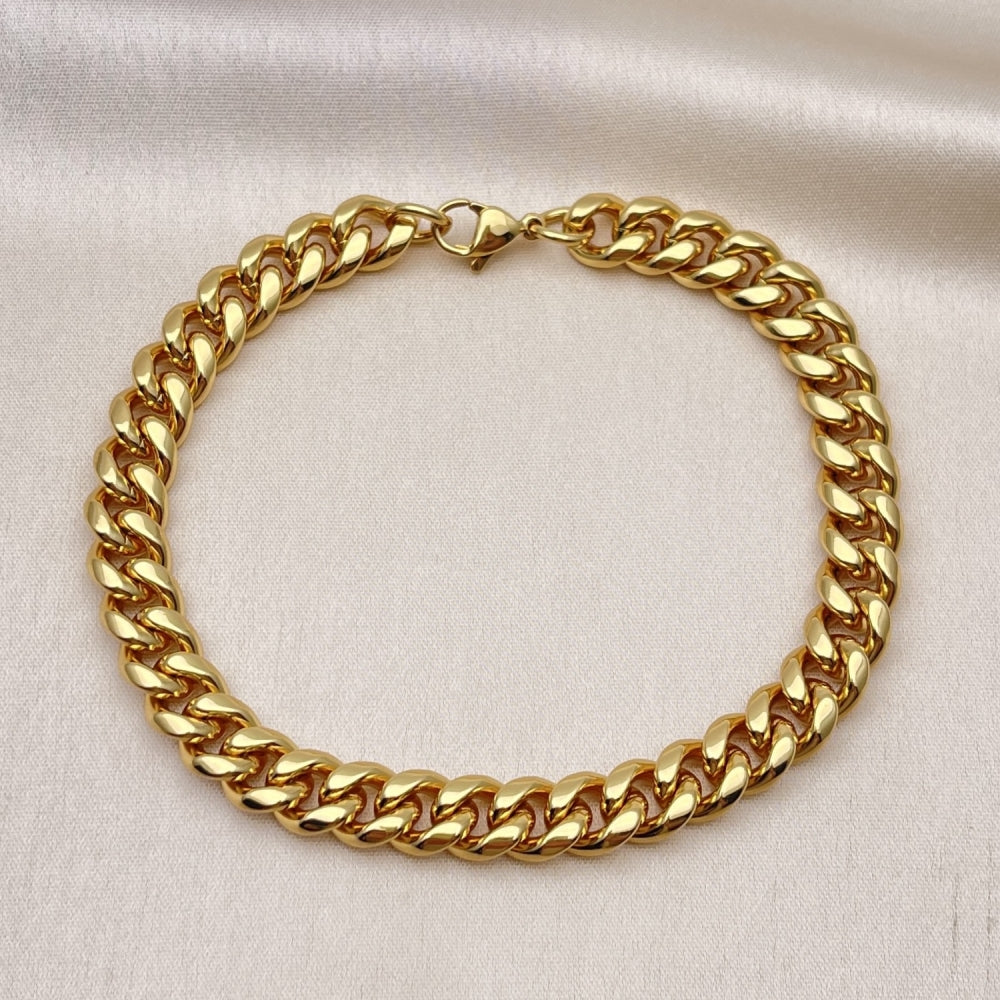 Stainless Steel Basic Bracelet, Miami Cuban Design, Polished, Golden Finish