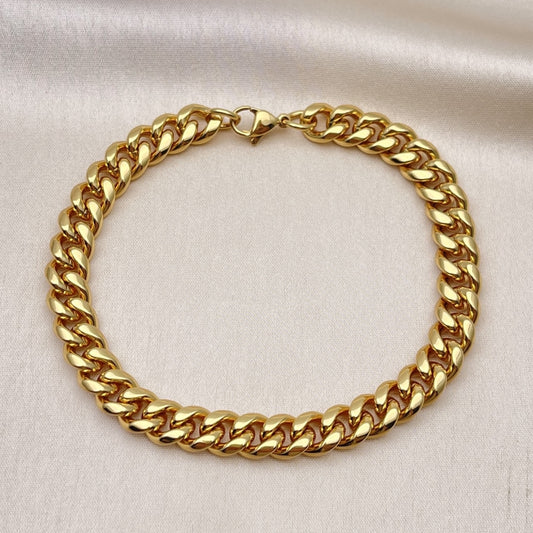 Stainless Steel Basic Bracelet, Miami Cuban Design, Polished, Golden Finish