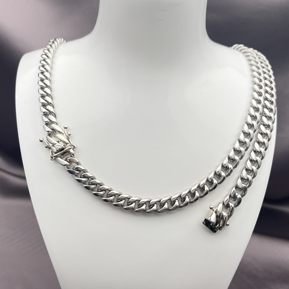 Stainless Steel Necklace and Bracelet, Miami Cuban Design, Polished, Steel Finish