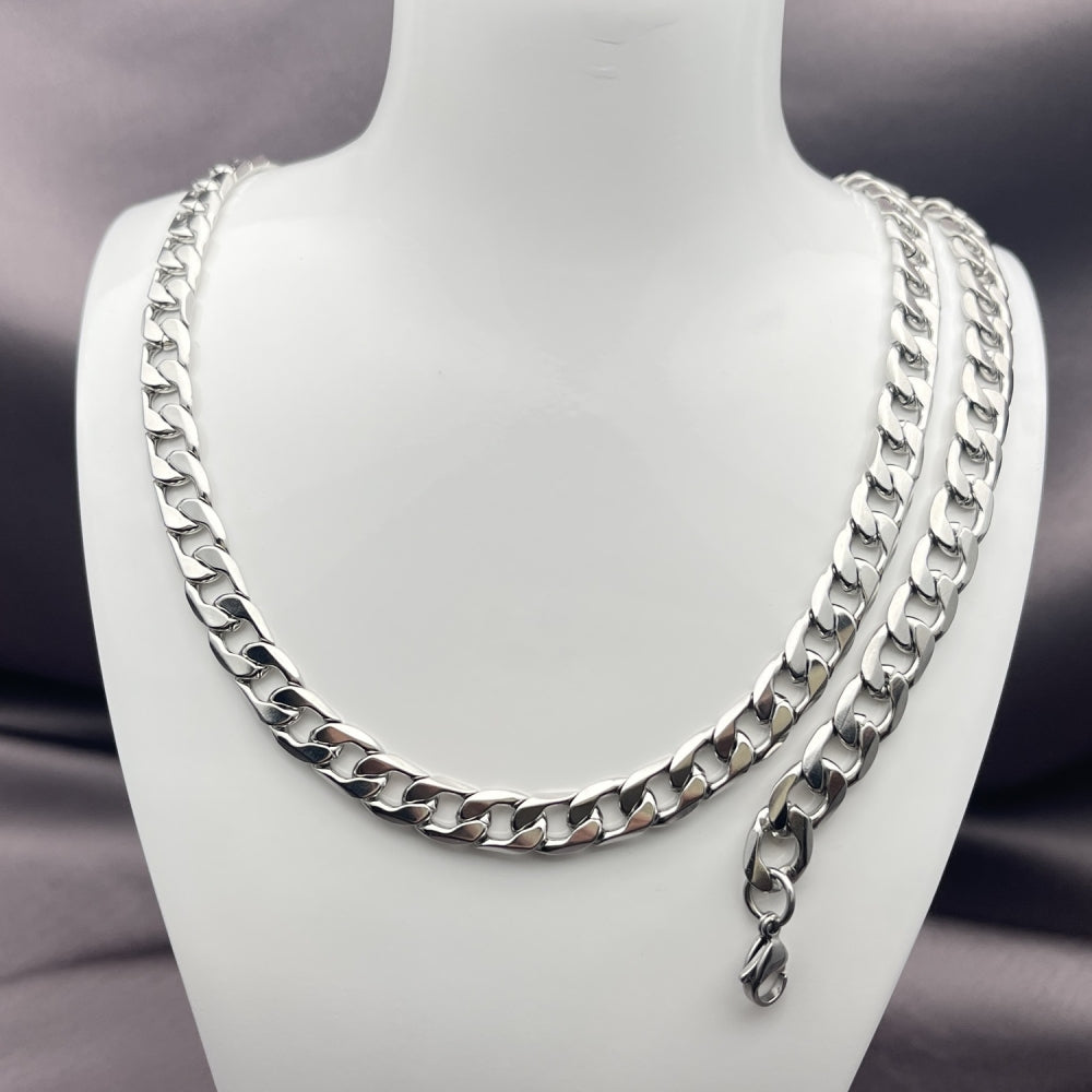 Stainless Steel Necklace and Bracelet, Curb Design, Polished, Steel Finish