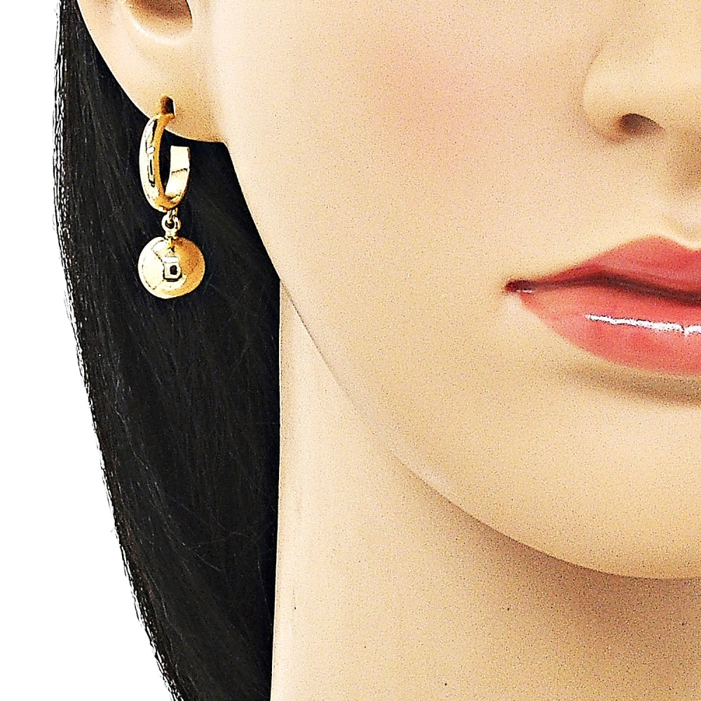 Oro Laminado Dangle Earring, Gold Filled Style Ball Design, Polished, Golden Finish