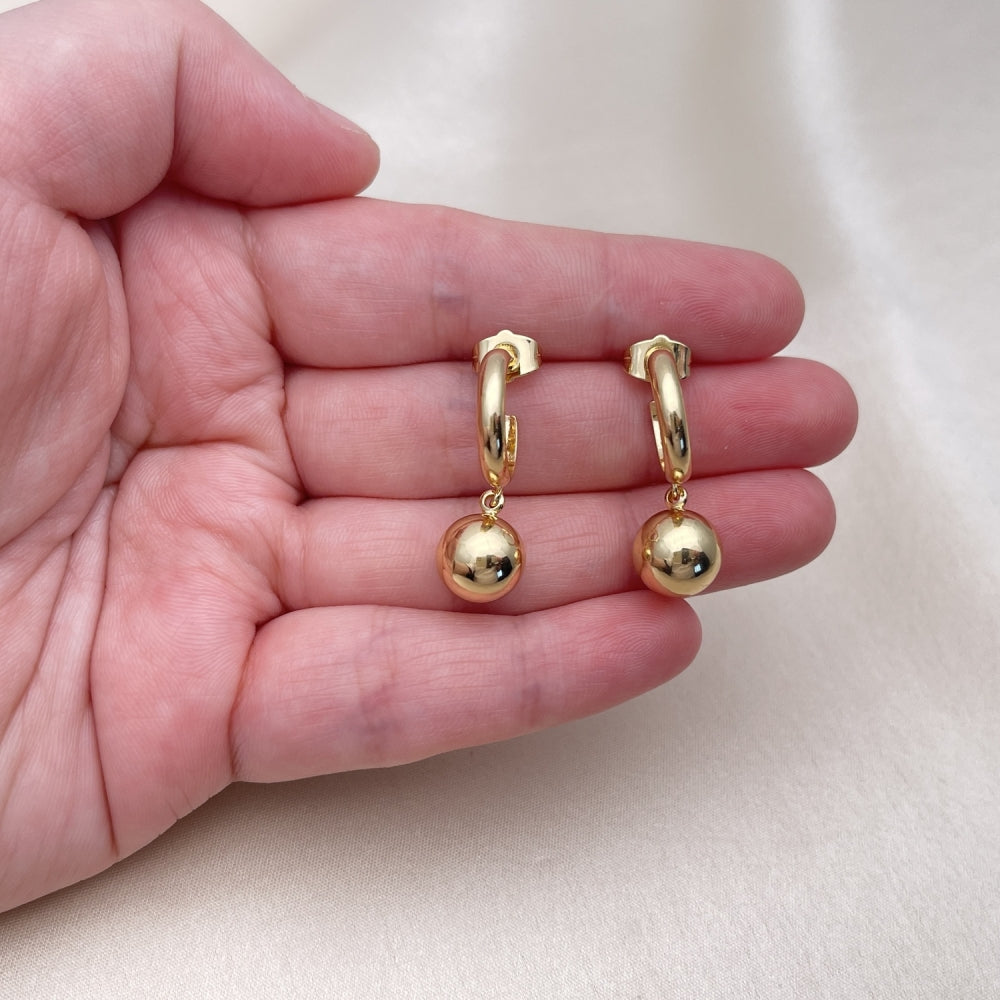 Oro Laminado Dangle Earring, Gold Filled Style Ball Design, Polished, Golden Finish