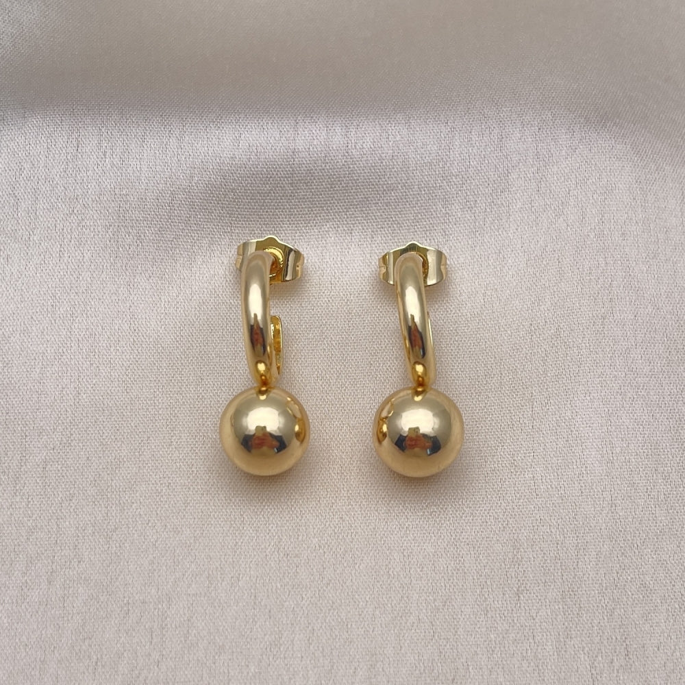 Oro Laminado Dangle Earring, Gold Filled Style Ball Design, Polished, Golden Finish