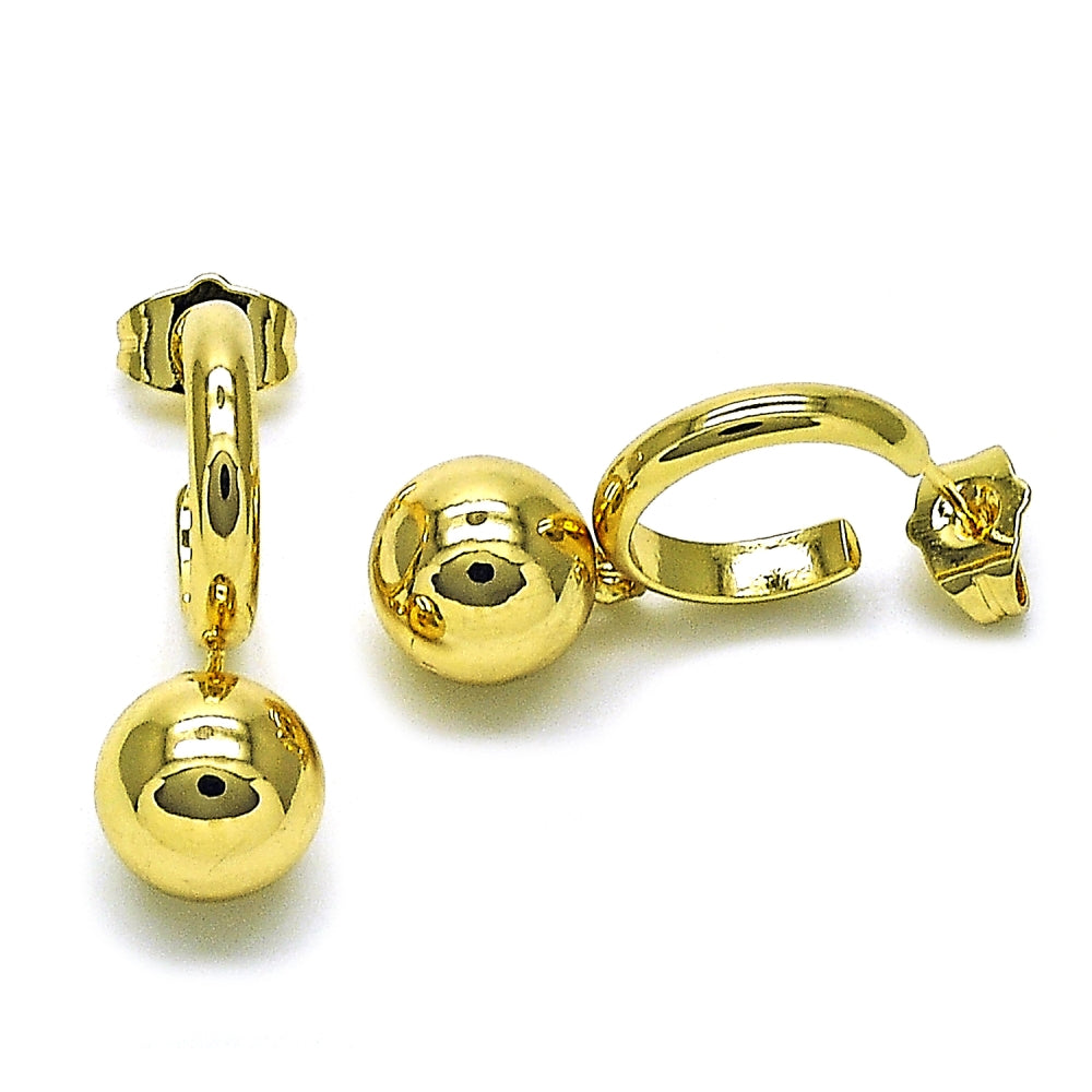 Oro Laminado Dangle Earring, Gold Filled Style Ball Design, Polished, Golden Finish