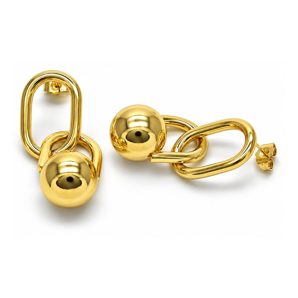 Oro Laminado Long Earring, Gold Filled Style Ball and Hollow Design, Polished, Golden Finish