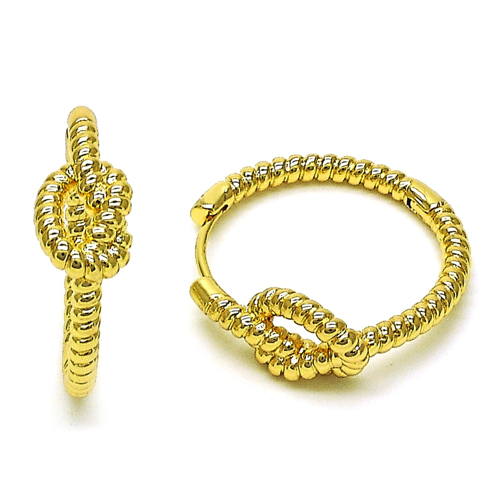Oro Laminado Huggie Hoop, Gold Filled Style Love Knot and Twist Design, Diamond Cutting Finish, Golden Finish