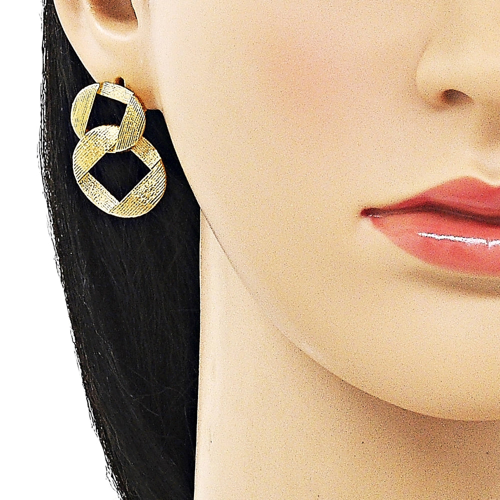 Oro Laminado Dangle Earring, Gold Filled Style Matte Finish, Golden Finish