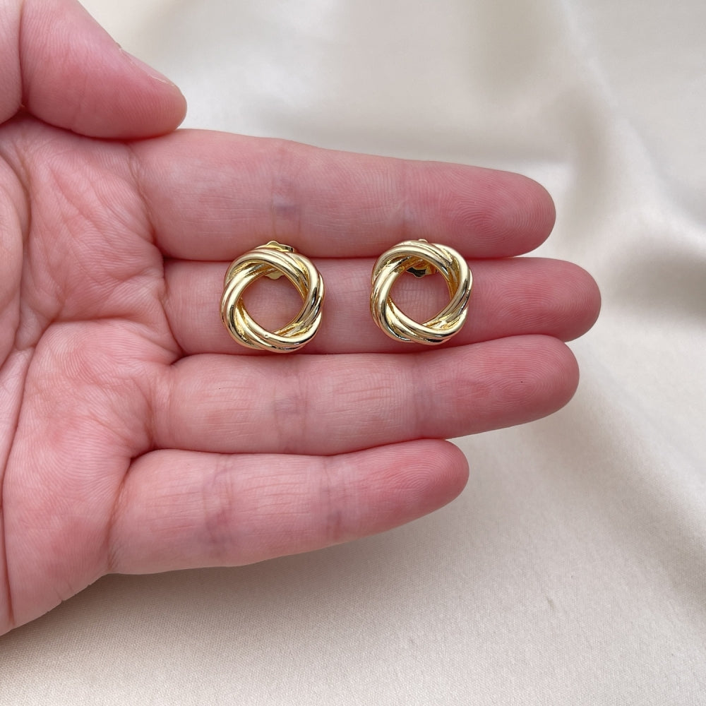 Oro Laminado Stud Earring, Gold Filled Style Love Knot Design, Polished, Golden Finish