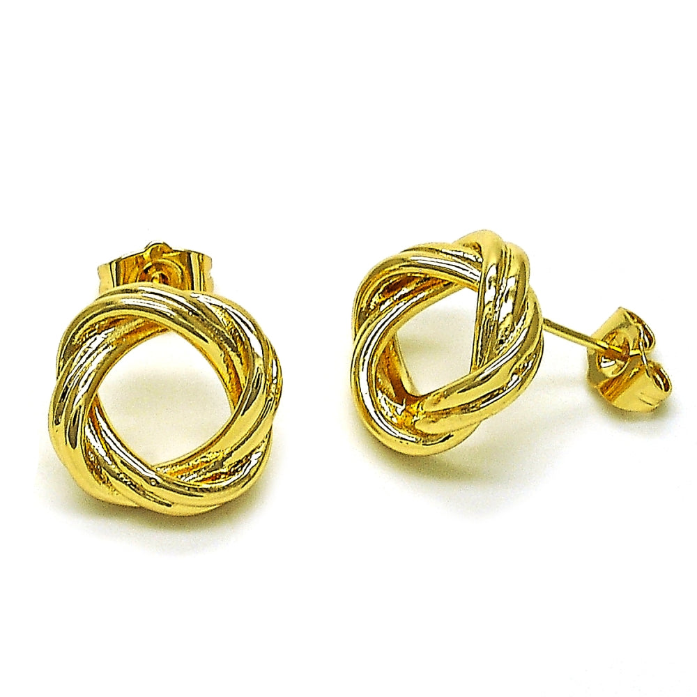 Oro Laminado Stud Earring, Gold Filled Style Love Knot Design, Polished, Golden Finish