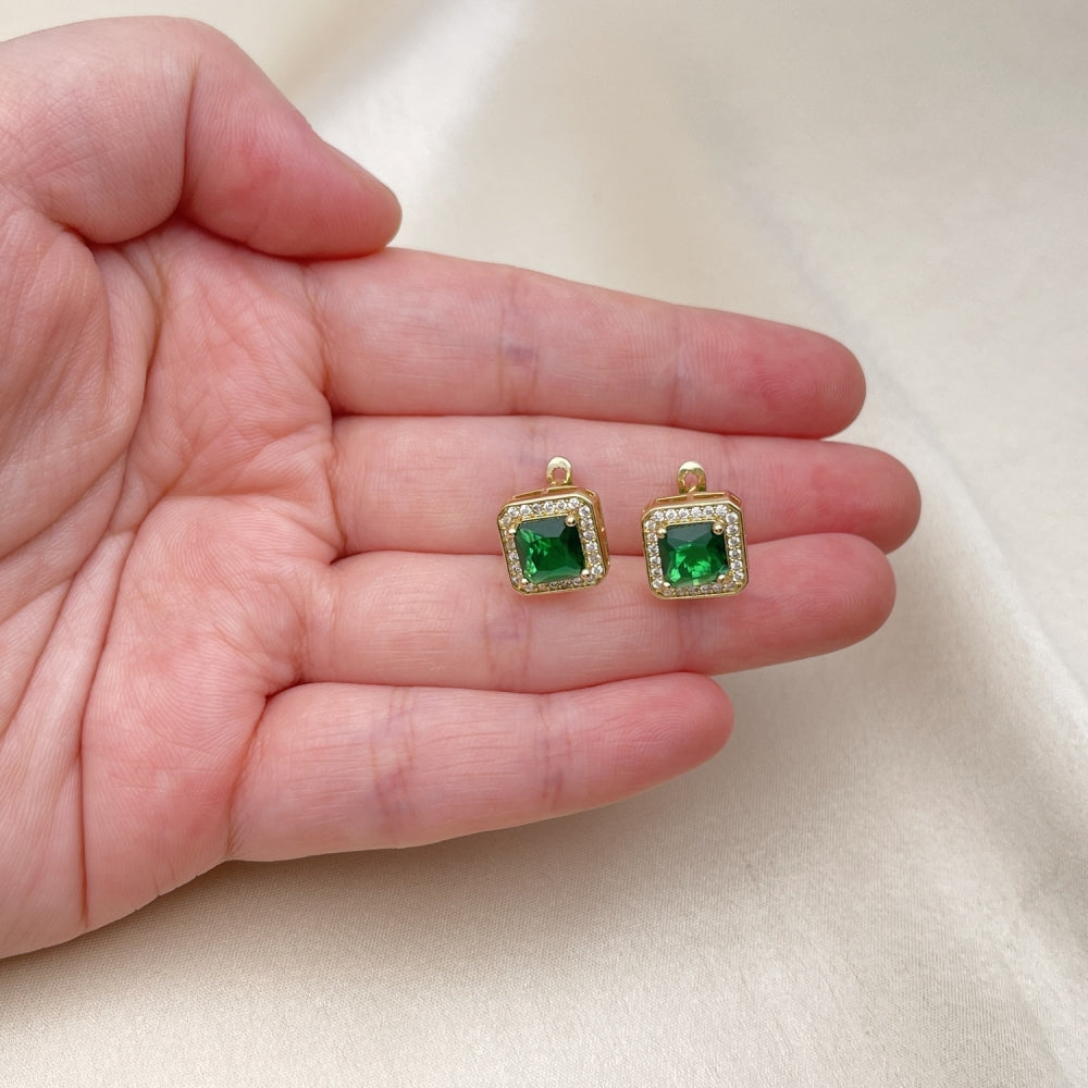 Oro Laminado Leverback Earring, Gold Filled Style with Green Cubic Zirconia and White Micro Pave, Polished, Golden Finish