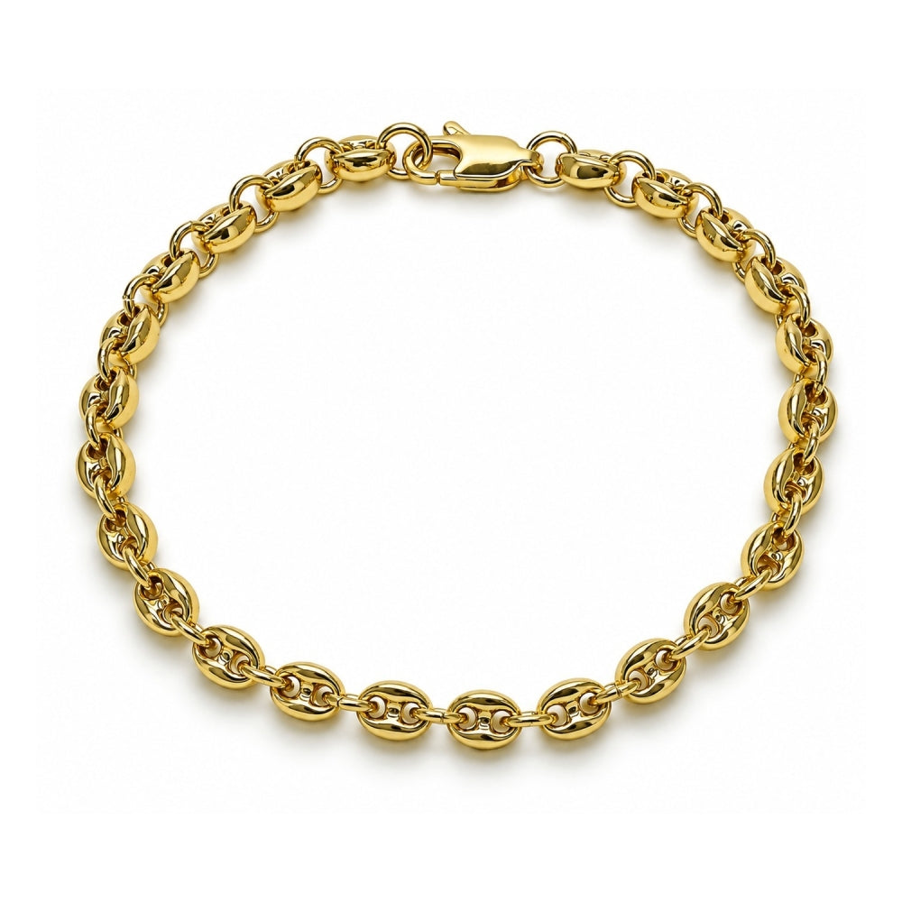 Oro Laminado Fancy Bracelet, Gold Filled Style Puff Mariner Design, Polished, Golden Finish
