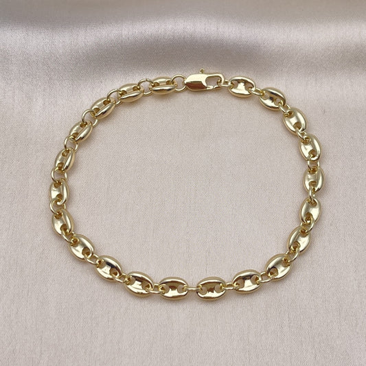 Oro Laminado Fancy Bracelet, Gold Filled Style Puff Mariner Design, Polished, Golden Finish