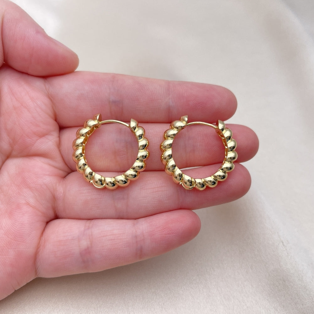 Oro Laminado Huggie Hoop, Gold Filled Style Twist Design, Polished, Golden Finish