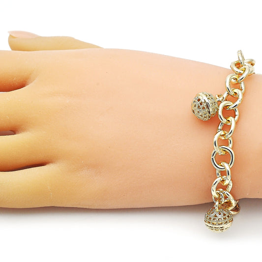 Oro Laminado Charm Bracelet, Gold Filled Style Rolo Design, Polished, Golden Finish