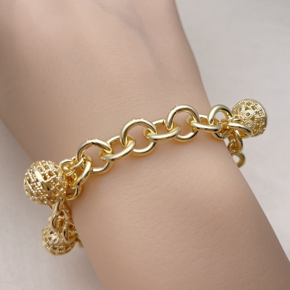 Oro Laminado Charm Bracelet, Gold Filled Style Rolo Design, Polished, Golden Finish