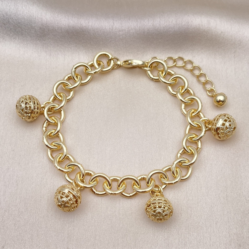 Oro Laminado Charm Bracelet, Gold Filled Style Rolo Design, Polished, Golden Finish