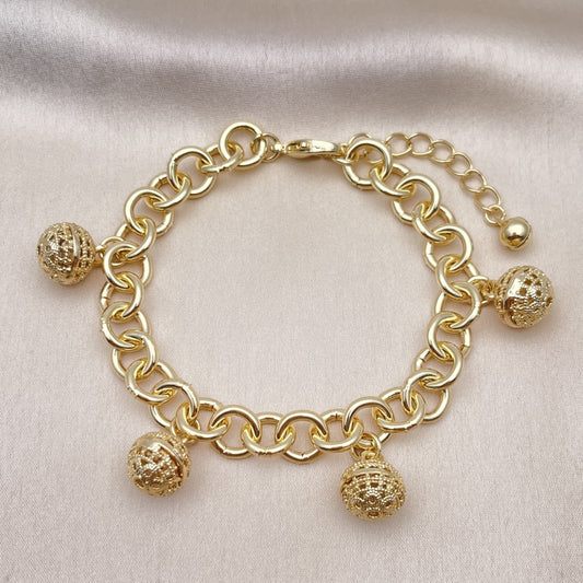 Oro Laminado Charm Bracelet, Gold Filled Style Rolo Design, Polished, Golden Finish