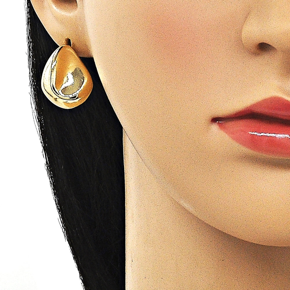 Oro Laminado Stud Earring, Gold Filled Style Teardrop Design, Polished, Golden Finish
