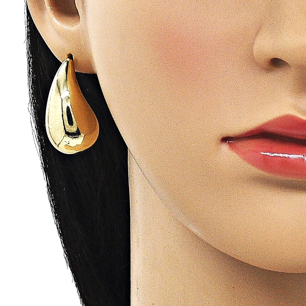 Oro Laminado Stud Earring, Gold Filled Style Teardrop Design, Polished, Golden Finish