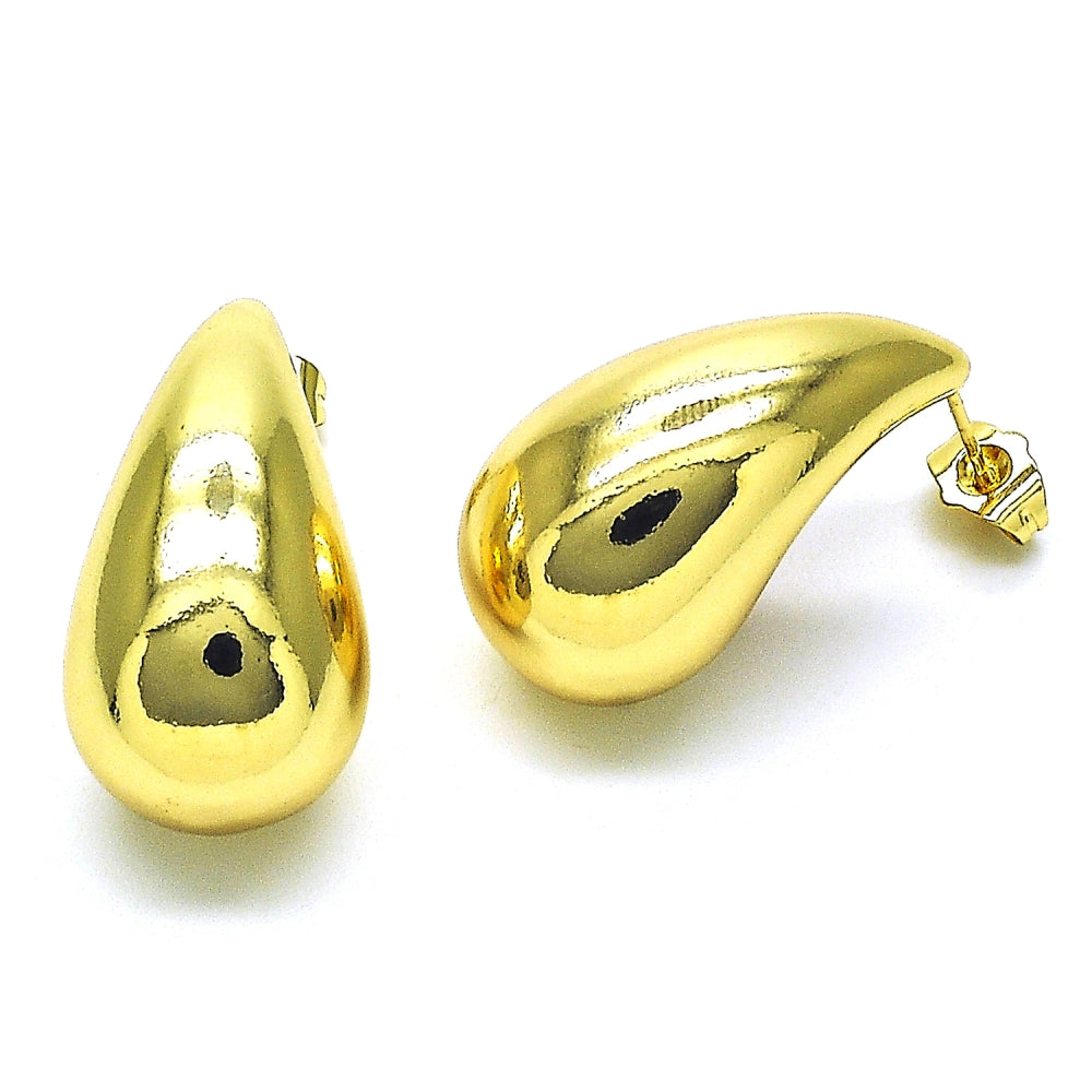 Oro Laminado Stud Earring, Gold Filled Style Teardrop Design, Polished, Golden Finish