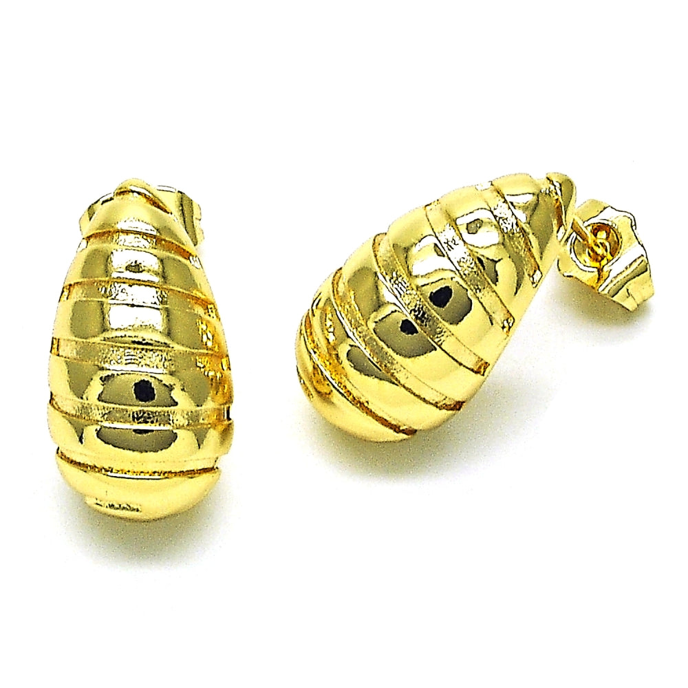 Oro Laminado Stud Earring, Gold Filled Style Teardrop Design, Polished, Golden Finish